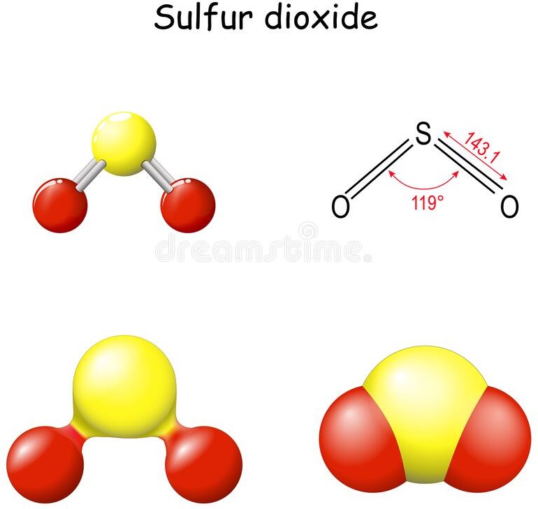 Sulfur dioxide molecule stock vector. Illustration of biochemistry -  220712895 